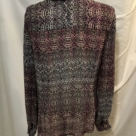 Catherine’s Sheer Animal Print Long Sleeve Button Up Blouse - Picture 2 of 5